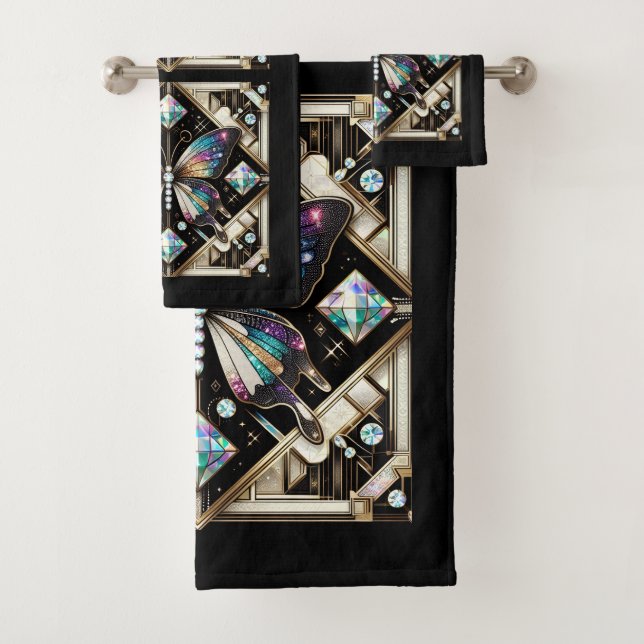 Rainbow Butterfly Art Deco Art Nouveau Badhandtuch Set (Insitu)