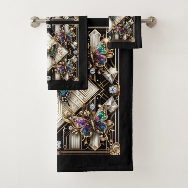 Rainbow Butterfly Art Deco Art Nouveau Badhandtuch Set (Insitu)