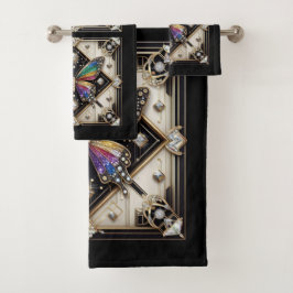 Rainbow Butterfly Art Deco Art Nouveau Badhandtuch Set