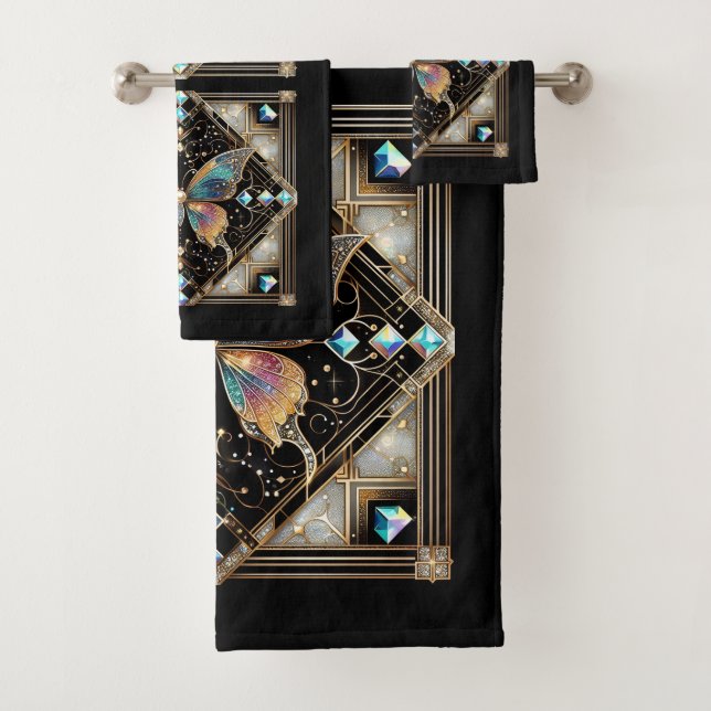 Rainbow Butterfly Art Deco Art Nouveau Badhandtuch Set (Insitu)