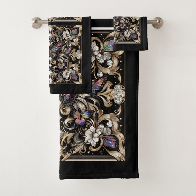 Rainbow Butterfly Art Deco Art Nouveau Badhandtuch Set (Insitu)