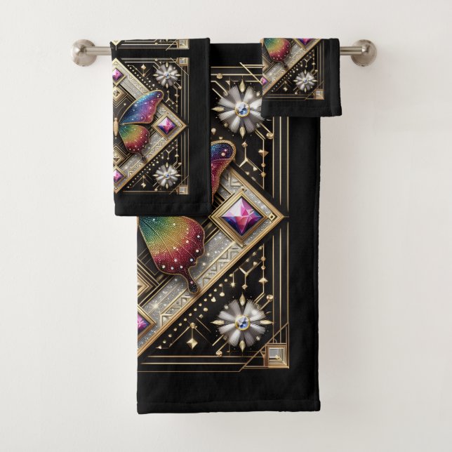 Rainbow Butterfly Art Deco Art Nouveau Badhandtuch Set (Insitu)