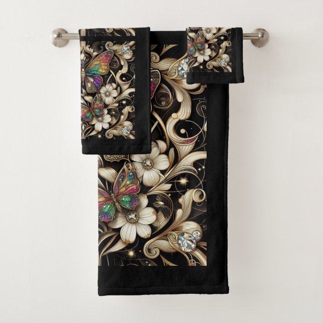 Rainbow Butterfly Art Deco Art Nouveau Badhandtuch Set (Insitu)