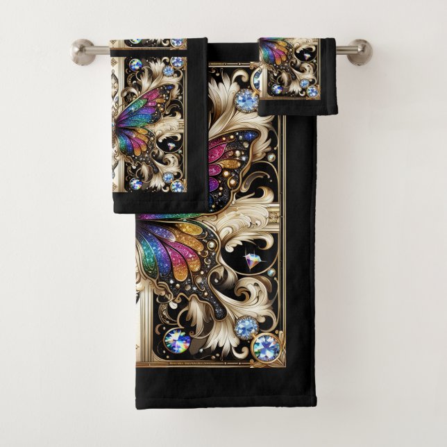 Rainbow Butterfly Art Deco Art Nouveau Badhandtuch Set (Insitu)