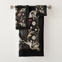 Rainbow Butterfly Art Deco Art Nouveau Badhandtuch Set