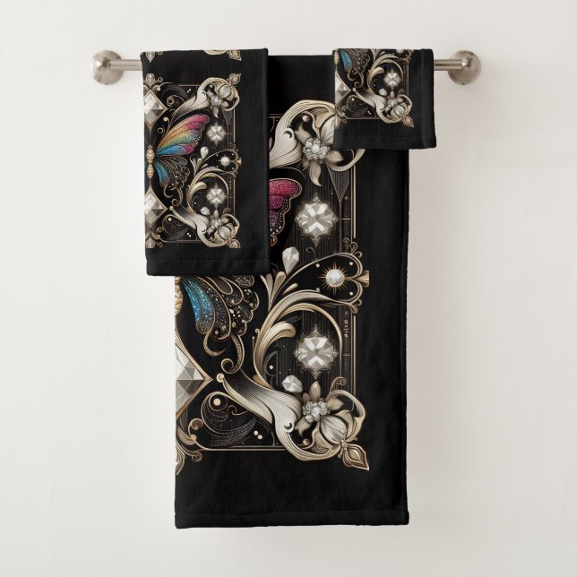 Rainbow Butterfly Art Deco Art Nouveau Badhandtuch Set (Insitu)