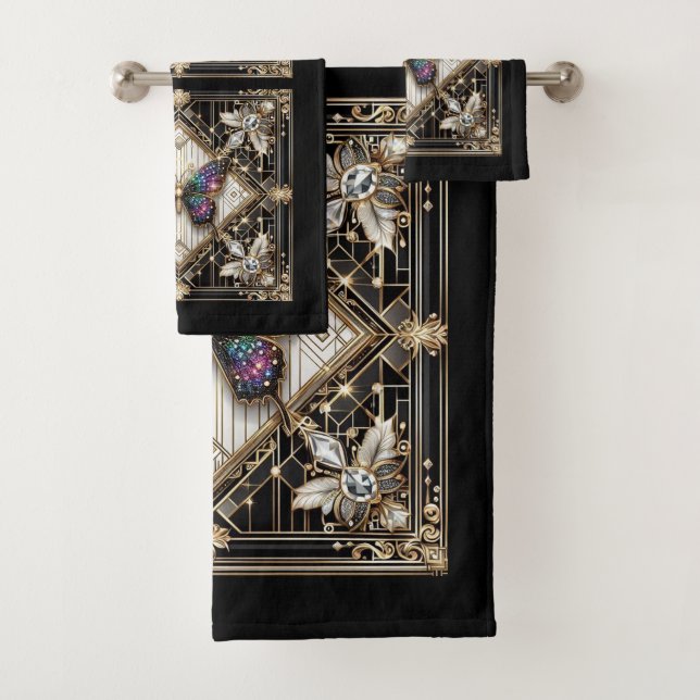 Rainbow Butterfly Art Deco Art Nouveau Badhandtuch Set (Insitu)