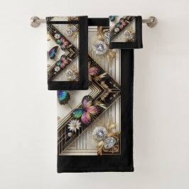 Rainbow Butterfly Art Deco Art Nouveau Badhandtuch Set