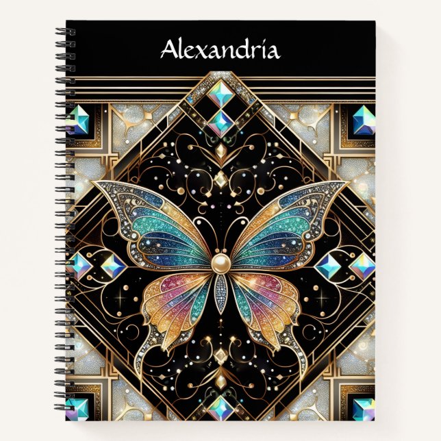 Rainbow Butterfly Art Deco Spiral Notebook Notizbuch (Vorderseite)