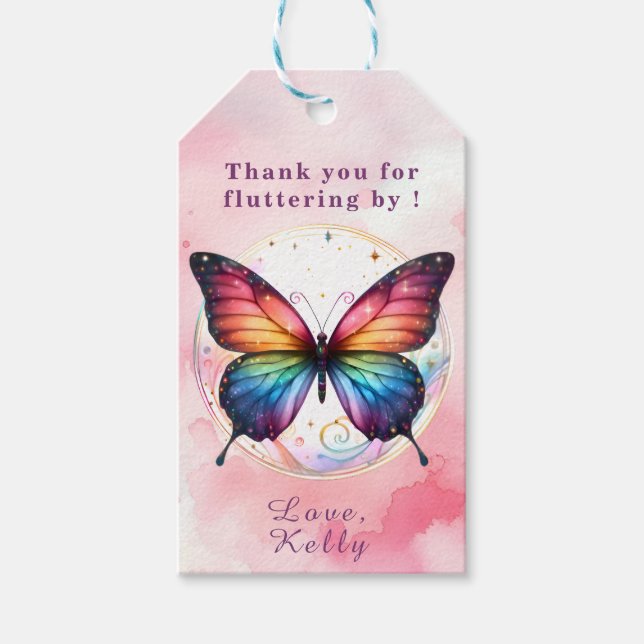 Rainbow Butterfly Baby Dusche Danke Geschenkanhänger (Vorderseite)