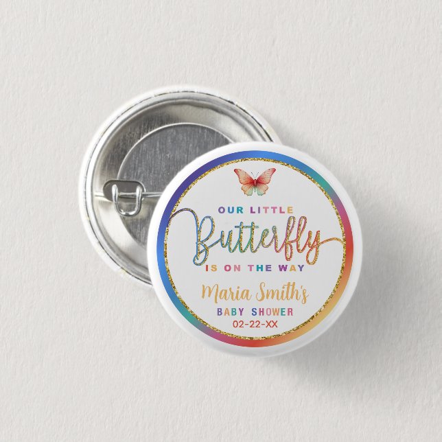 Rainbow Butterfly Baby Showknopf Button (Vorne & Hinten)