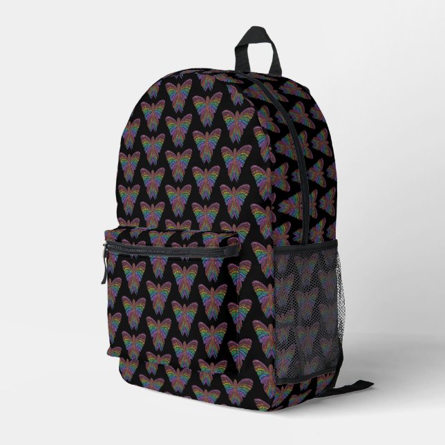 Rainbow Butterfly (black) - Backpack Bedruckter Rucksack (Rückseitige Ecke Rechts)