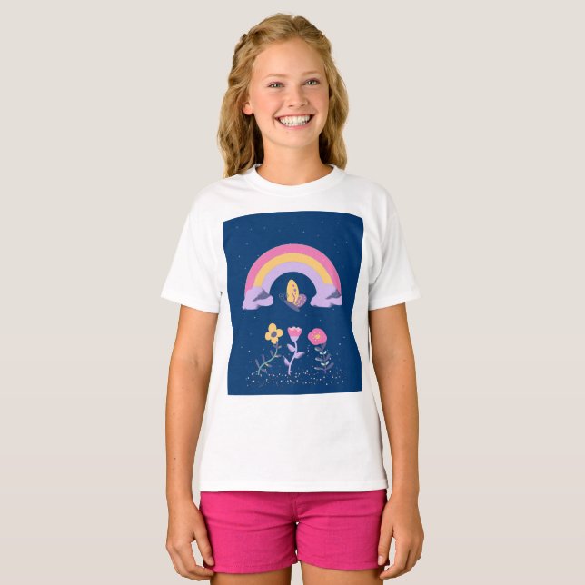 Rainbow Butterfly Blume Cloud T-Shirt (Vorne ganz)