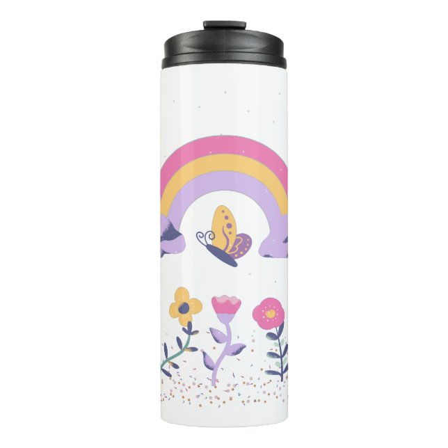 Rainbow Butterfly Cloud-Blume Thermosbecher (Vorderseite)