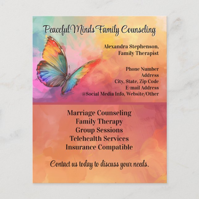 Rainbow Butterfly Counseling Therapie Psychotherap Flyer (Vorne)