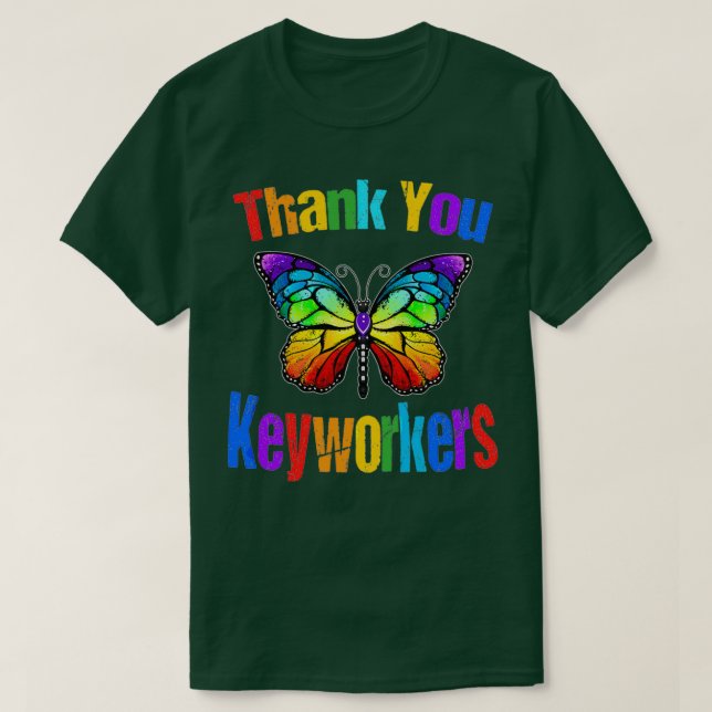 Rainbow Butterfly Danke Keyworker T-Shirt (Design vorne)