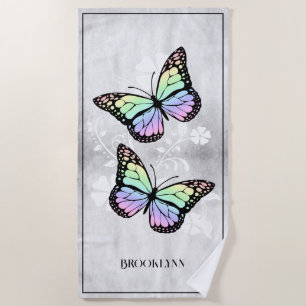 Rainbow Butterfly Floral Beach Handtuch