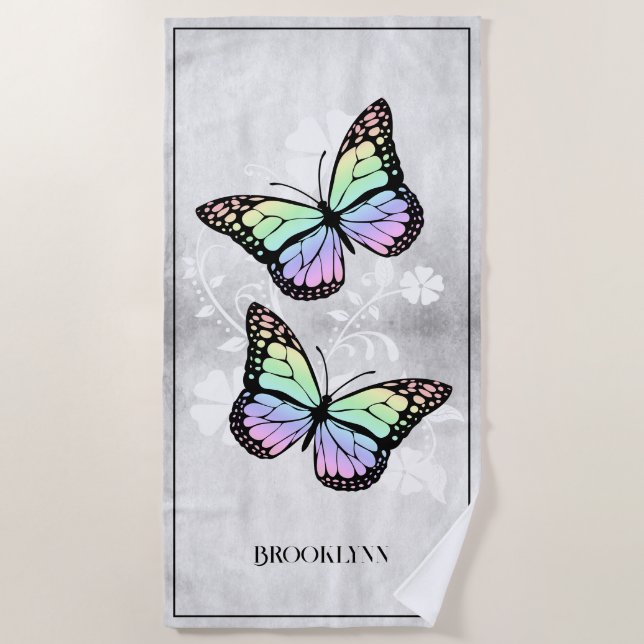 Rainbow Butterfly Floral Beach Handtuch (Vorderseite)
