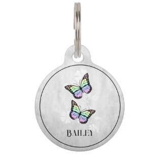 Rainbow Butterfly Floral Round Pen Tag Haustiermarke