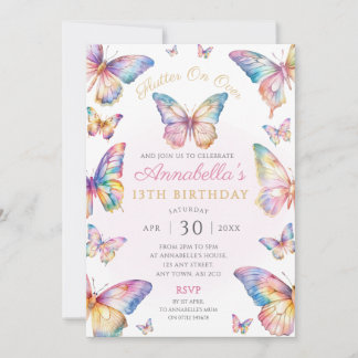 Rainbow Butterfly Geburtstagsparty Einladung