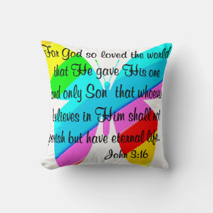 RAINBOW BUTTERFLY JOHN 3:16 DESIGN KISSEN