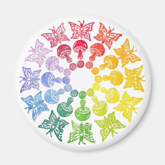 Rainbow Butterfly Mushroom Magnet (Vorne)