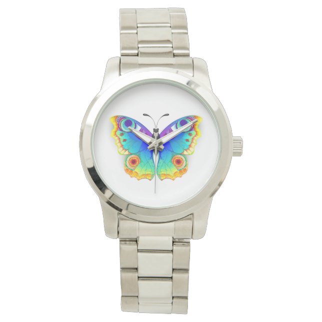 Rainbow Butterfly Peacock Eye Armbanduhr (Vorderseite)