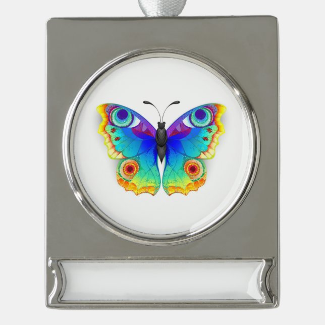 Rainbow Butterfly Peacock Eye Banner-Ornament Silber (Vorderseite)