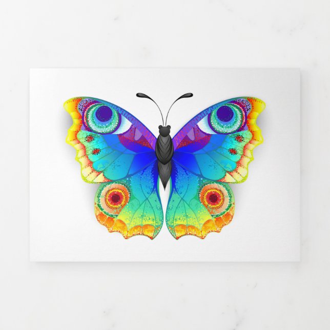 Rainbow Butterfly Peacock Eye Dreifach Gefaltete Einladung (Cover)