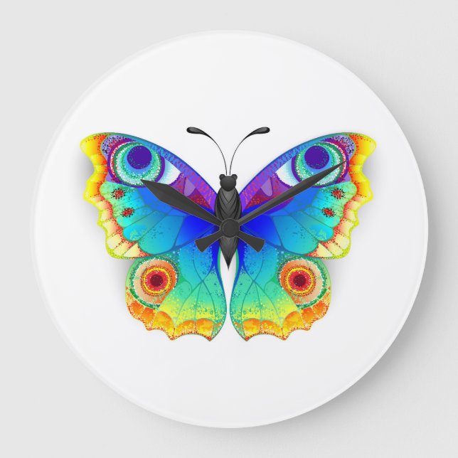 Rainbow Butterfly Peacock Eye Große Wanduhr (Vorderseite)