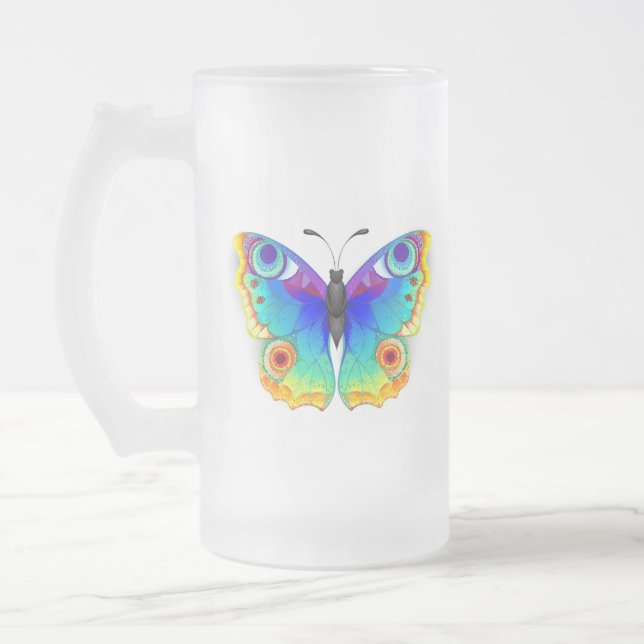 Rainbow Butterfly Peacock Eye Mattglas Bierglas (Links)