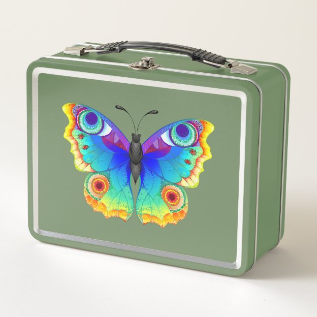 Rainbow Butterfly Peacock Eye Metall Brotdose (Vorderseite)
