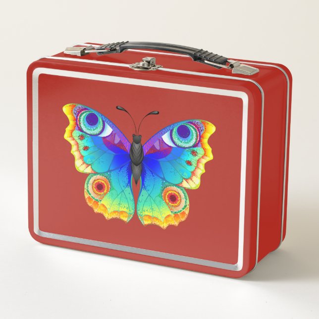Rainbow Butterfly Peacock Eye Metall Brotdose (Vorderseite)