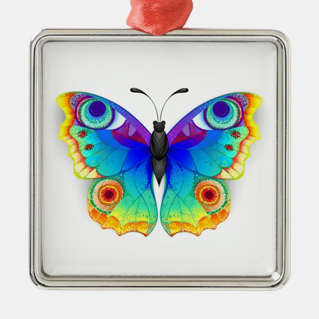 Rainbow Butterfly Peacock Eye Ornament Aus Metall (Vorne)