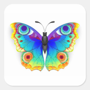 Rainbow Butterfly Peacock Eye Quadratischer Aufkleber