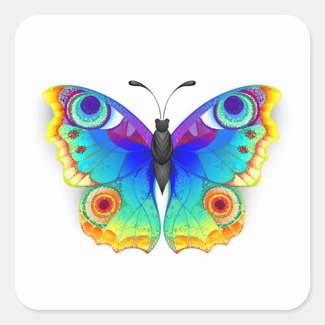 Rainbow Butterfly Peacock Eye Quadratischer Aufkleber (Vorderseite)