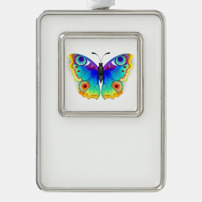 Rainbow Butterfly Peacock Eye Rahmen-Ornament Silber (Vorderseite)