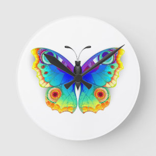 Rainbow Butterfly Peacock Eye Runde Wanduhr