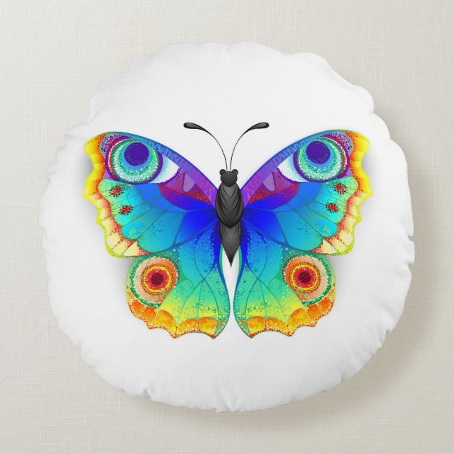 Rainbow Butterfly Peacock Eye Rundes Kissen (Vorderseite)