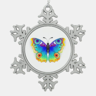 Rainbow Butterfly Peacock Eye Schneeflocken Zinn-Ornament