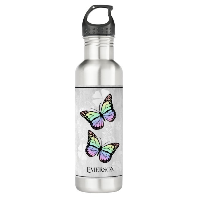 Rainbow Butterfly Personalisiert Edelstahlflasche (Vorderseite)