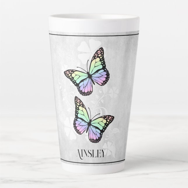 Rainbow Butterfly Personalisierte Latte Tasse (Vorderseite)
