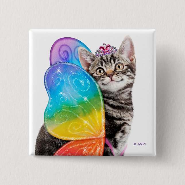 Rainbow Butterfly Princess Kitten Button (Vorderseite)