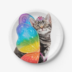 Rainbow Butterfly Princess Kitten Pappteller