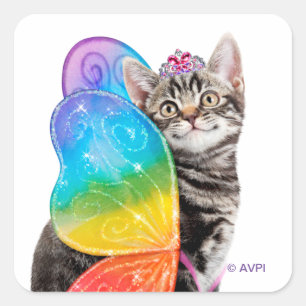 Rainbow Butterfly Princess Kitten Quadratischer Aufkleber
