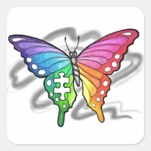 Rainbow Butterfly Quadratischer Aufkleber