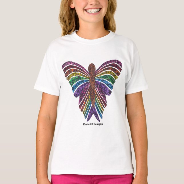 Rainbow Butterfly (weiß) - Girl's Basic T - Shirt (Vorderseite)