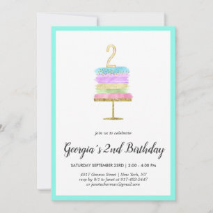 Rainbow Cake Einladung zum 2. Geburtstag