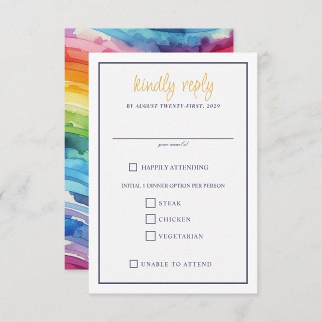 Rainbow Cake Food Choice RSVP Card (Vorne/Hinten)