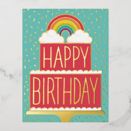 Rainbow Cake Happy Birthday Gold Folien Feiertagspostkarte